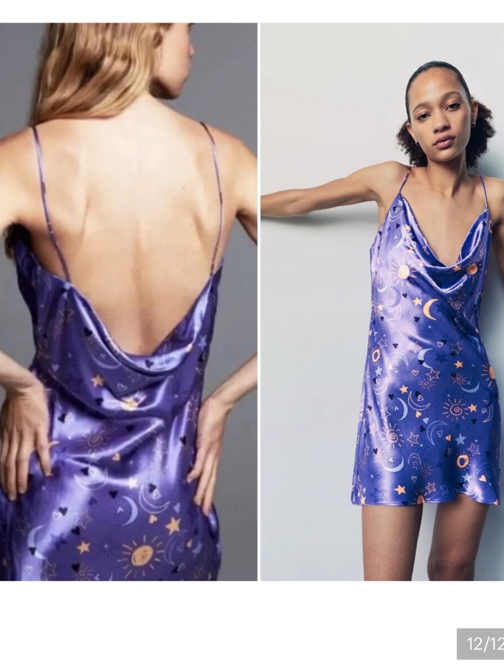 Zara Sun Moon Star Celestial Satin Silky Mini Slip Dress Purple Blogger Sz S NWT - Picture 2 of 2